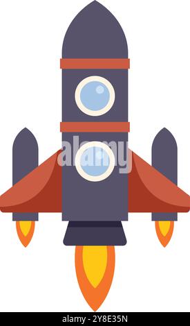 Cartoon spaceship is launching into space with flames shooting from its base Stock Vector