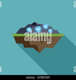 This colorful illustration shows a cross section of the ground with diamonds inside a mountain Stock Vector