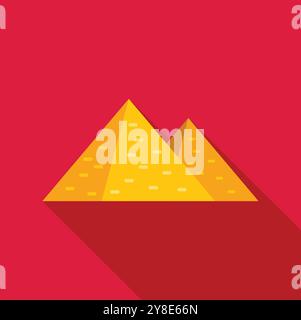 Simple vector illustration of two pyramids casting a long shadow on a red background Stock Vector