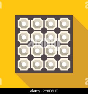 Seamless pattern with geometric shapes forming square tiles with a long shadow on yellow background Stock Vector