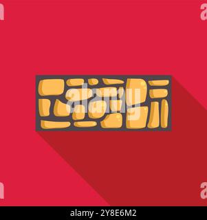 Yellow stone wall casting long shadow on red background, flat style icon for web and mobile design Stock Vector