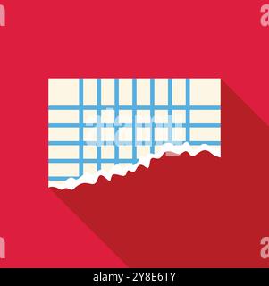 Torn piece of white graph paper with blue lines is laying on a red background casting a shadow Stock Vector