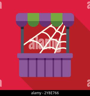 Spooky halloween market stall covered in spider web, with red and purple colors, perfect for seasonal projects Stock Vector
