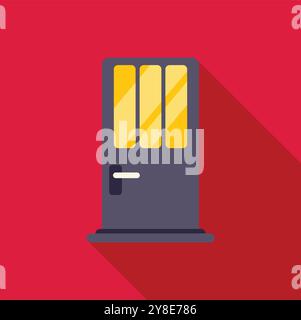 Minimalist illustration featuring a gray front door with yellow glass panels, casting a shadow on a red wall, in flat design style Stock Vector