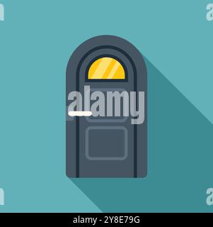 Semicircular door with an arched transom window casting a long shadow over turquoise wall Stock Vector