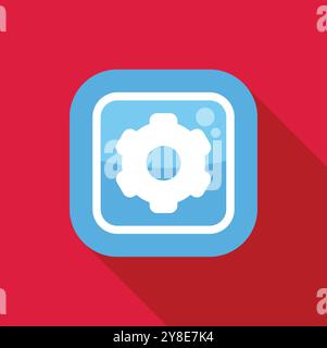Blue rounded square app icon with a white cogwheel symbol on a red background, depicting concepts such as technology and settings Stock Vector