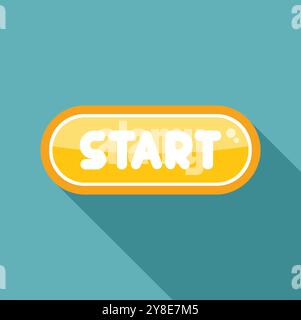 Yellow rounded start button casting a long shadow on a turquoise background Stock Vector