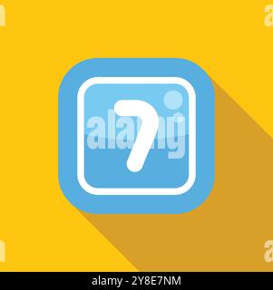 Washing machine control panel showing number seven setting icon with long shadow on yellow background Stock Vector