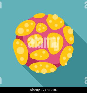 Spherical bacteria, virus or cell is multiplying by division, creating copy of itself with long shadow on turquoise background Stock Vector