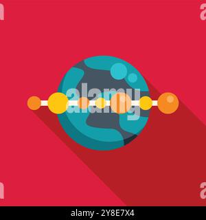 Planet moving around its orbit with satellites icon in flat style on a red background Stock Vector