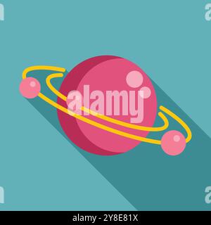 This illustration features a pink planet with three orbiting satellites, symbolizing space exploration and the vastness of the cosmos Stock Vector