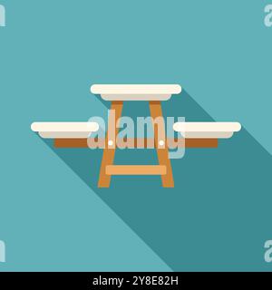 Simple wooden picnic table with attached benches, perfect for enjoying a meal outdoors Stock Vector