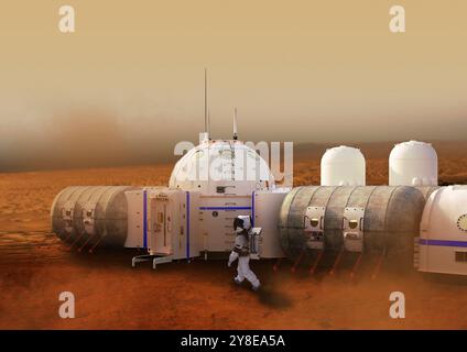 Illustration of an astronaut at a base on Mars Stock Photo - Alamy