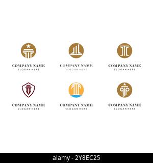 Ancient Pillar Columns Greek Rome Athens Historical Building logo design Stock Vector