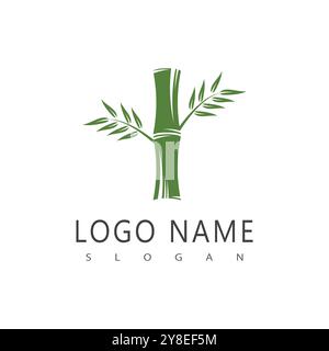 Bamboo logo with green leaf vector icon template Stock Vector