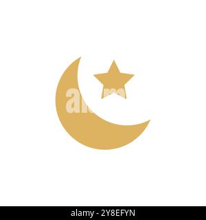 Crescent moon and star illustration vector flat design Stock Vector