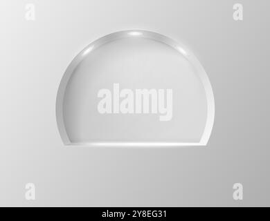 Empty round niche in the wall with lighting, showcase or stand in minimalist style. Vector 3D illustration. Stock Vector
