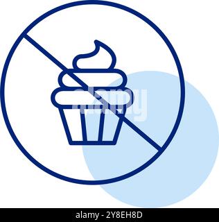 Cupcake crossed sign. No eating allowed, dietary restriction. Sugar-free food. Pixel perfect vector icon Stock Vector