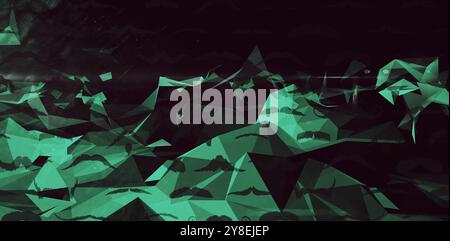 Abstract illustration of abstract green geometric polygonal shapes against mustaches in seamless pattern on black background. background with abstract Stock Photo
