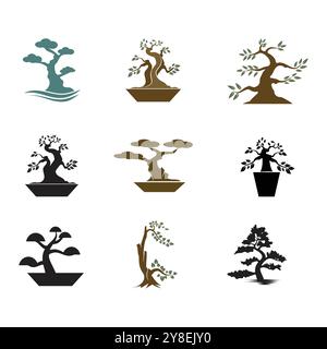 Bonsai logo vector template and symbol Stock Vector
