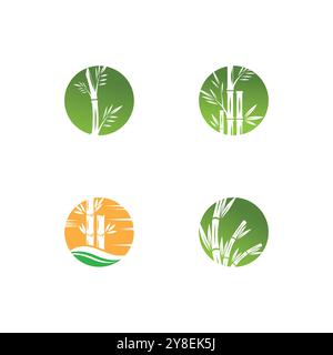 Bamboo with green leaf logo ilustration vector template Stock Vector