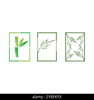 Bamboo with green leaf logo ilustration vector template Stock Vector