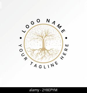 Logo design graphic concept creative abstract premium vector stock nature big tree plant leaves root around circle. Related to forest botany park wood Stock Vector