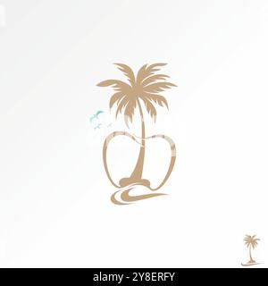 Logo design graphic concept creative premium vector stock graphic friendly dental coconut tree wave island birds. Related restoration vacation clinic Stock Vector