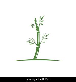 Bamboo with green leaf logo ilustration vector template Stock Vector