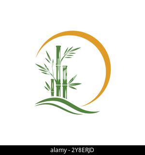 Bamboo with green leaf logo ilustration vector template Stock Vector