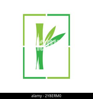 Bamboo with green leaf logo ilustration vector template Stock Vector