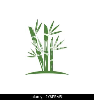 Bamboo with green leaf logo ilustration vector template Stock Vector