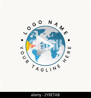 Logo design graphic concept creative premium vector stock world map triangle fast fly space tech rocket comet Relate to galaxy project mission explore Stock Vector