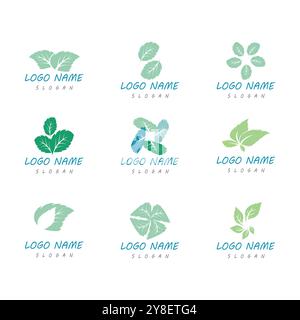 Mint leaves flat vector color icon template illustration design Stock Vector