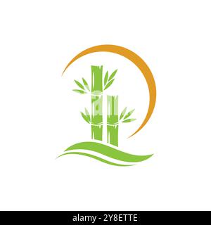 Bamboo with green leaf logo ilustration vector template Stock Vector