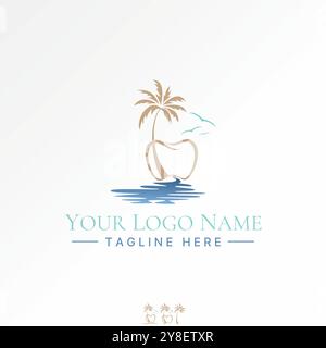 Logo design graphic concept creative premium vector stock graphic friendly dental island birds coconut tree wave. Related restoration vacation relaxed Stock Vector