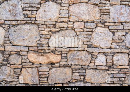 Closeup view of ancient dry stone wall, Taxila, Punjab, Pakistan - textured background Stock Photo