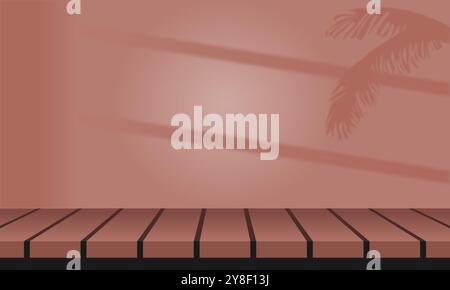 Empty wooden deck table with shadow from window for present product background. Vector illustration. Stock Vector