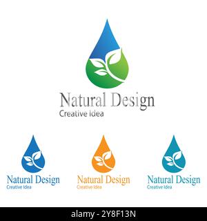 Water drop / droplet with leaf for natural fresh healthy eco logo design vector Stock Vector