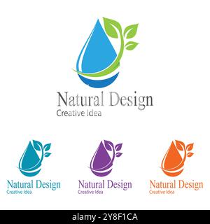 Water drop / droplet with leaf for natural fresh healthy eco logo design vector Stock Vector