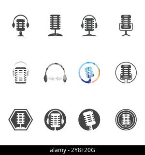 Microphone Mic Icon for Podcast Radio Broadcast for Entertainment Comedian or Sing Logo design inspiration Stock Vector