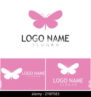Beauty Flying Butterfly Logo with simple minimalist line art monoline style Stock Vector