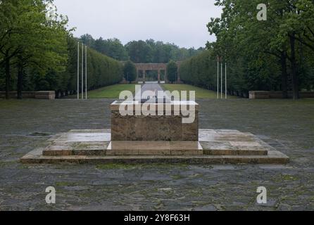 Riga, Lithuania - Sep 13, 2024: Brothers' Cemetery in Riga contains the graves of 2800 latvian soldiers and officers who died in World War II. Cloudy Stock Photo