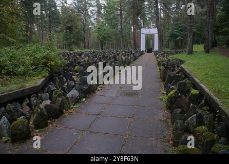 Riga, Lithuania - Sep 13, 2024: Bikernieki memorial. Here 25,000 German Jews were deported to Riga and killed in Bikernieki Forest during World War II Stock Photo