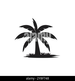 Palm Tree Beach Silhouette for Hotel Restaurant Vacation Holiday Travel logo design Stock Vector