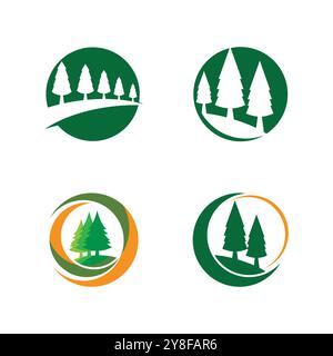 Pine tree illustration vector flat design template Stock Vector