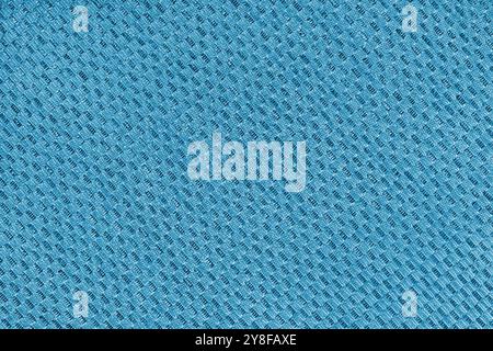 Texture of blue jacquard fabric of diagonal rough weave macro, close up. Material for home textile, upholstery and curtain decor, garment. Background, Stock Photo