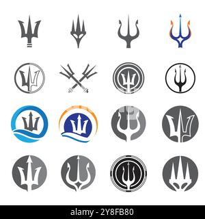 Tombak Trident Vintage dari Poseidon Neptune God Triton King desain logo Stock Vector