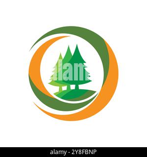 Pine tree illustration vector flat design template Stock Vector