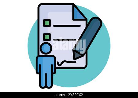 Assignment colored outline icon. document with pencil. icon related to online course. education elements vector illustration Stock Vector